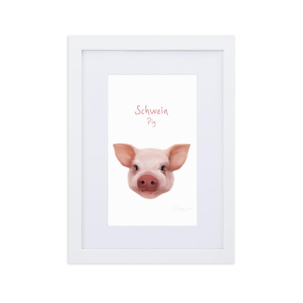 Schwein - Poster im Rahmen mit Passepartout dear.bon.vivant weiß / 21×30 cm artlia