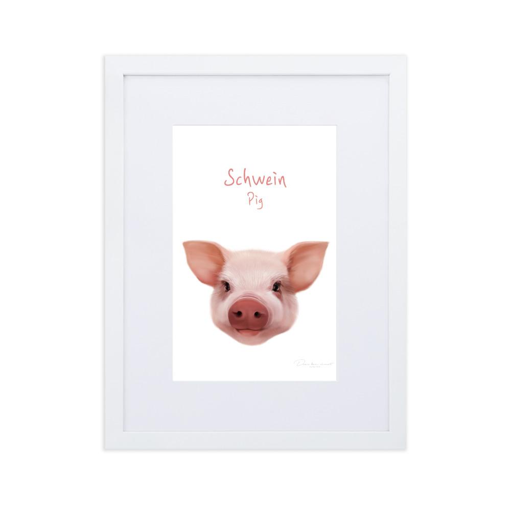 Schwein - Poster im Rahmen mit Passepartout dear.bon.vivant weiß / 30×40 cm artlia