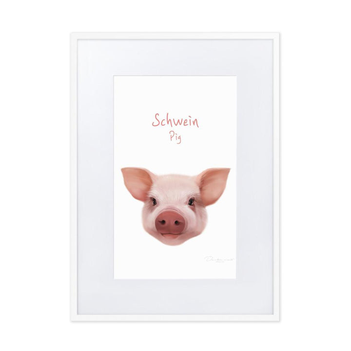 Schwein - Poster im Rahmen mit Passepartout dear.bon.vivant weiß / 50×70 cm artlia