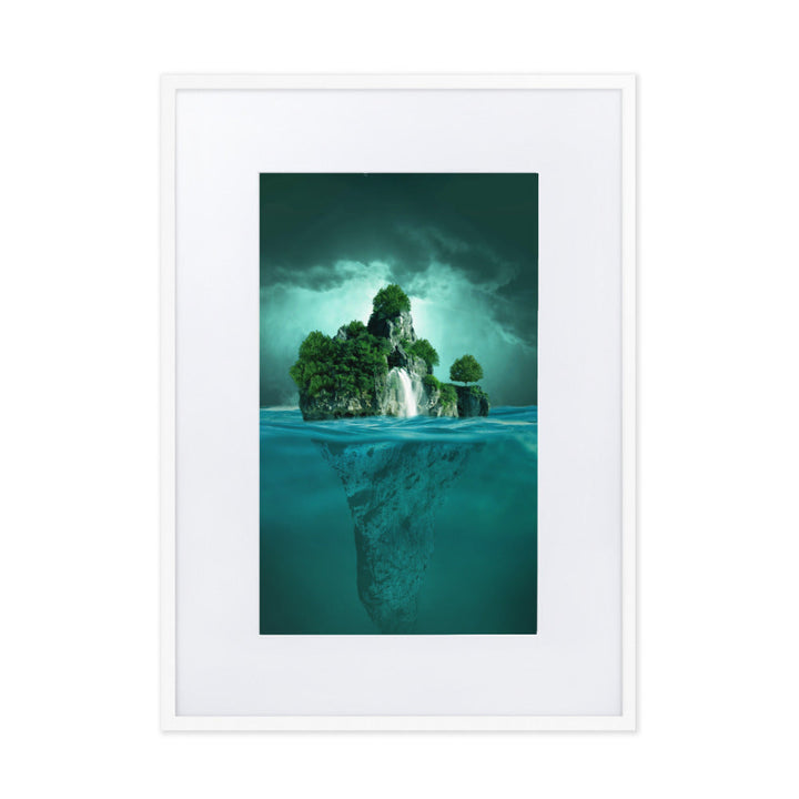 schwimmende Insel - Poster im Rahmen mit Passepartout Kuratoren von artlia Weiß / 50×70 cm artlia