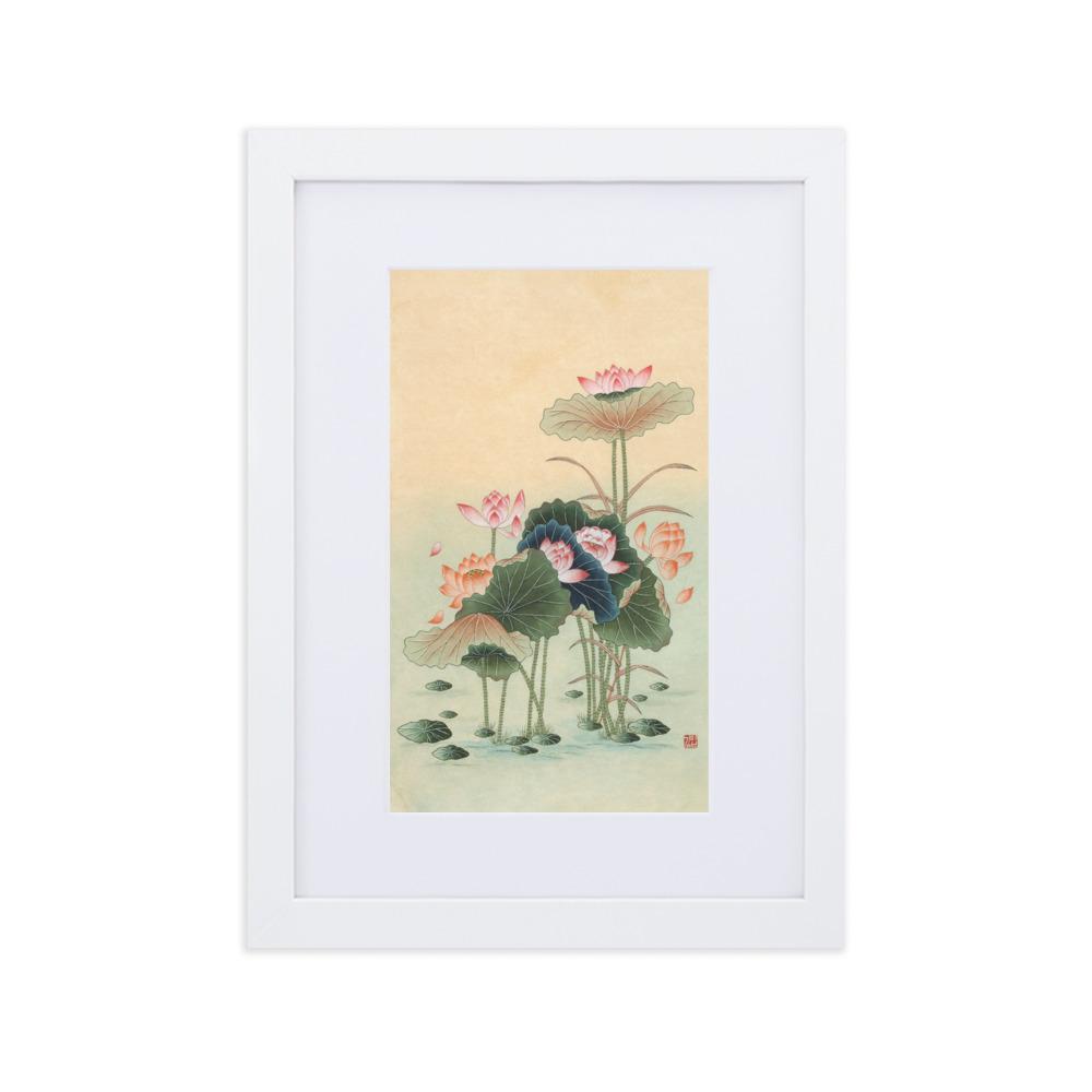 Seerosen - Poster im Rahmen mit Passepartout Misun Kim weiß / 21×30 cm artlia