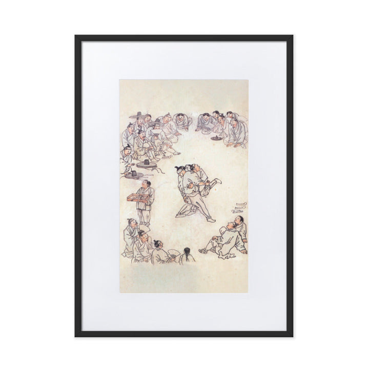 Ssireum-do, Kim Hong-do - Poster im Rahmen mit Passepartout Hong-do Kim Schwarz / 50×70 cm artlia
