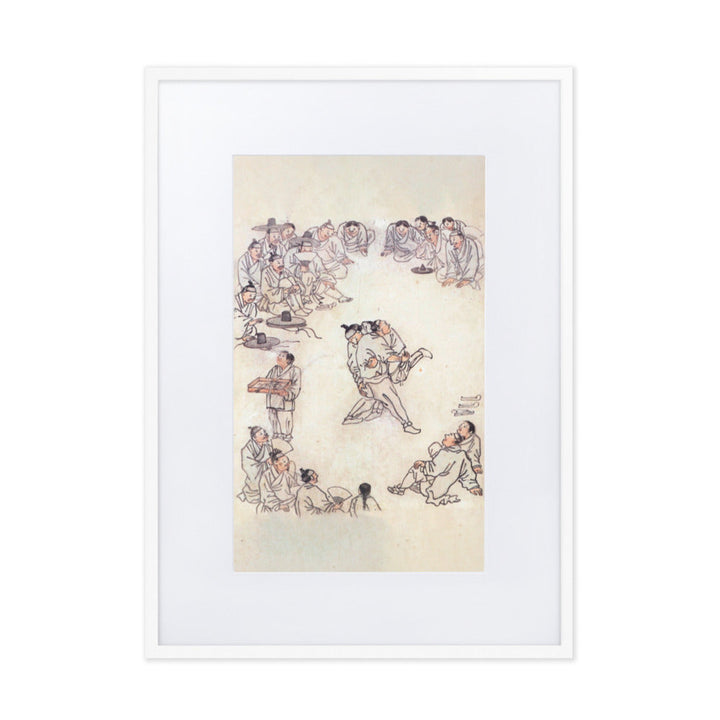 Ssireum-do, Kim Hong-do - Poster im Rahmen mit Passepartout Hong-do Kim Weiß / 50×70 cm artlia