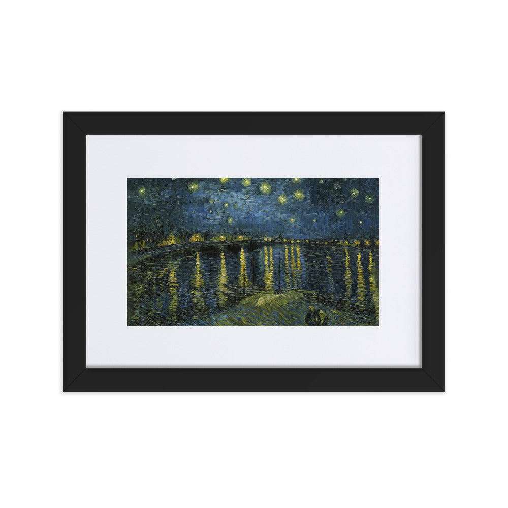 Starry Night over the Rhône - Poster im Rahmen mit Passepartout Van Gogh Schwarz / 21×30 cm artlia