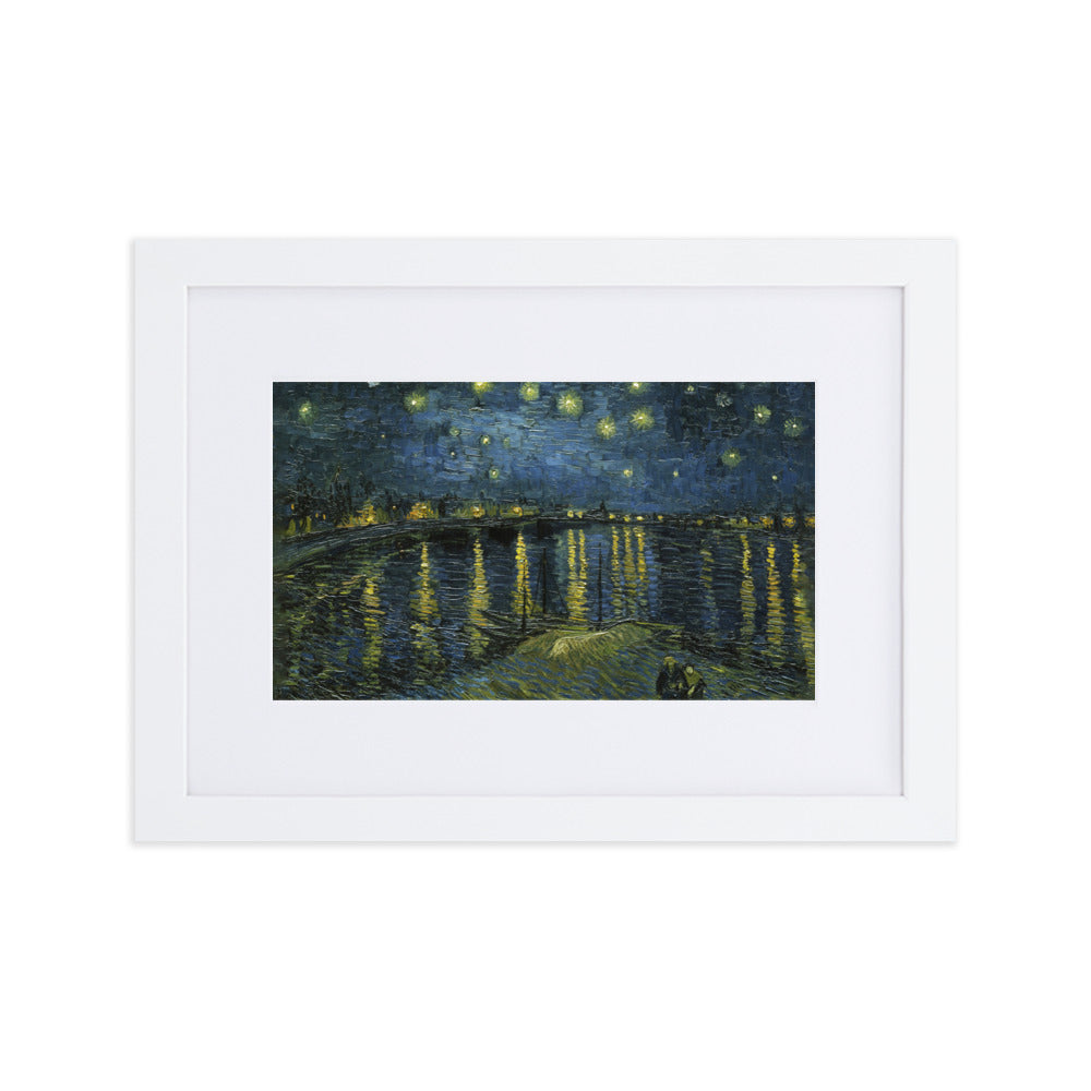 Starry Night over the Rhône - Poster im Rahmen mit Passepartout Van Gogh Weiß / 21×30 cm artlia