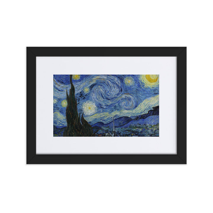 Starry Night, Van Gogh - Poster im Rahmen mit Passepartout Van Gogh horizontal (original) / Schwarz / 21×30 cm artlia