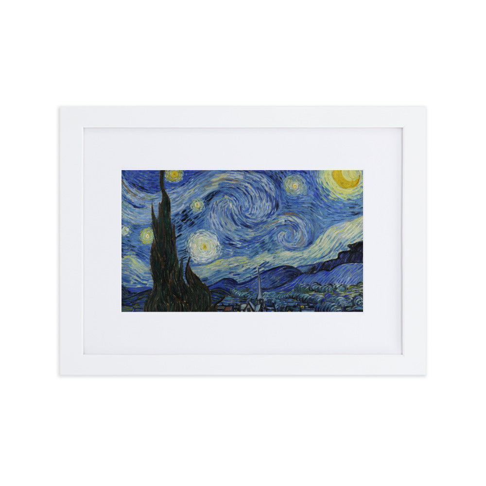 Starry Night, Van Gogh - Poster im Rahmen mit Passepartout Van Gogh horizontal (original) / Weiß / 21×30 cm artlia