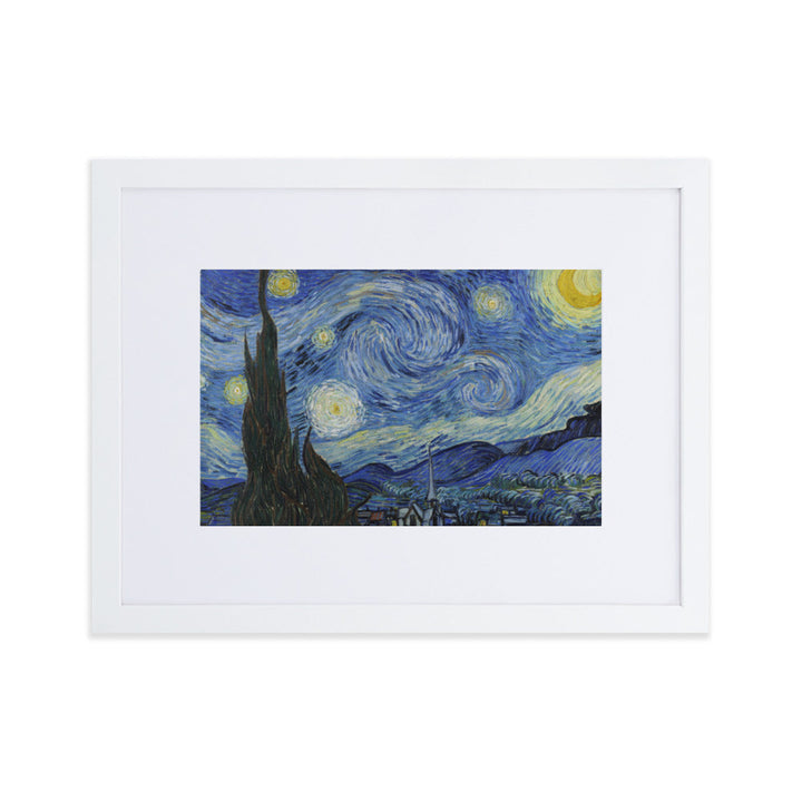Starry Night, Van Gogh - Poster im Rahmen mit Passepartout Van Gogh horizontal (original) / Weiß / 30×40 cm artlia