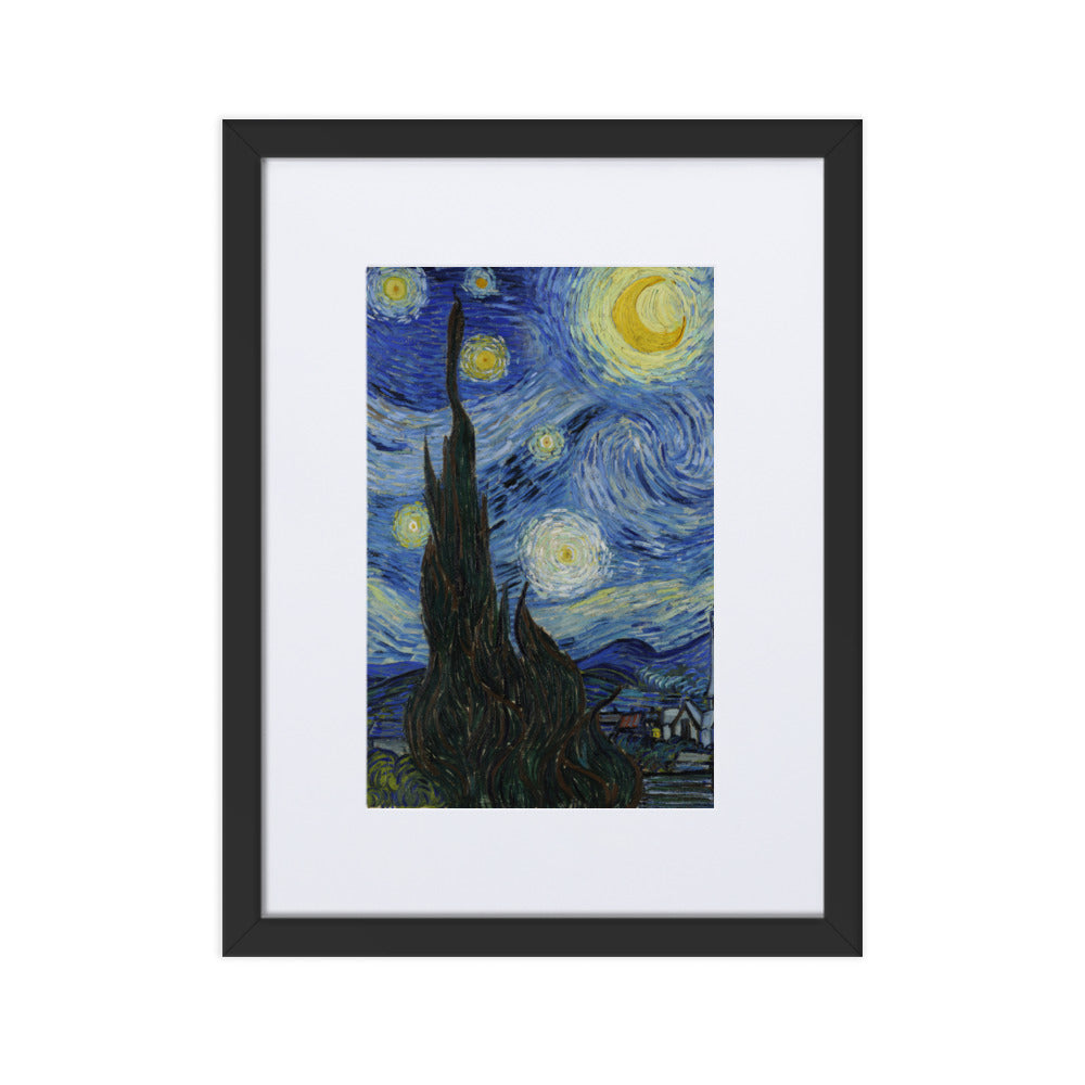 Starry Night, Van Gogh - Poster im Rahmen mit Passepartout Van Gogh vertikal / Schwarz / 30×40 cm artlia