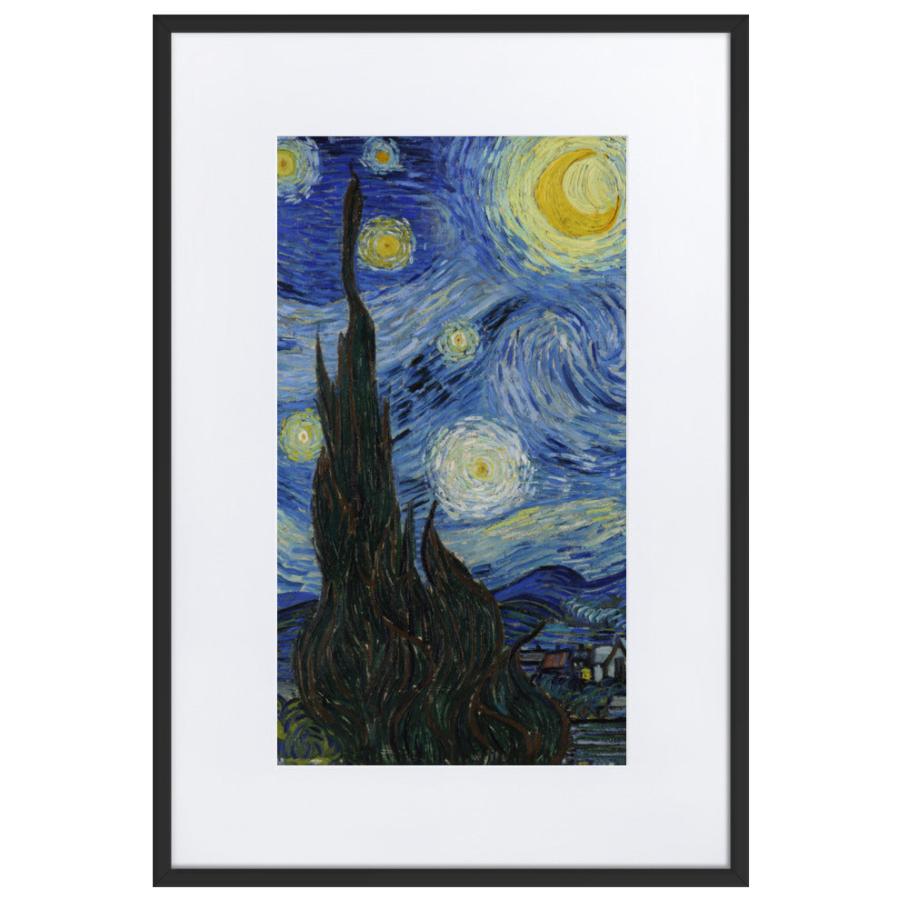 Starry Night, Van Gogh - Poster im Rahmen mit Passepartout Van Gogh vertikal / Schwarz / 61×91 cm artlia