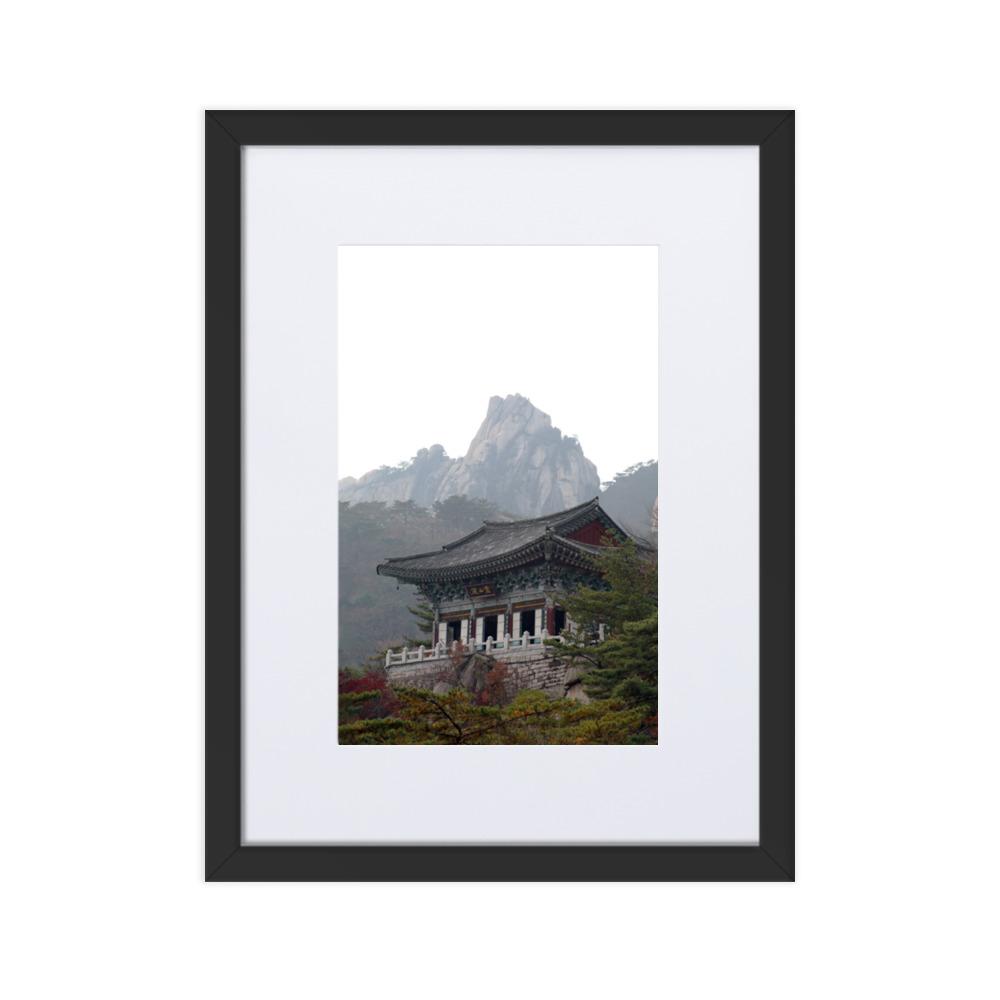 Temple in the mountain Tempel im Berg - Poster im Rahmen mit Passepartout artlia Schwarz / 30×40 cm artlia