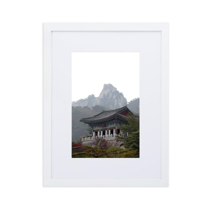 Temple in the mountain Tempel im Berg - Poster im Rahmen mit Passepartout artlia Weiß / 30×40 cm artlia