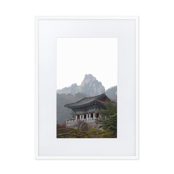 Temple in the mountain Tempel im Berg - Poster im Rahmen mit Passepartout artlia Weiß / 50×70 cm artlia
