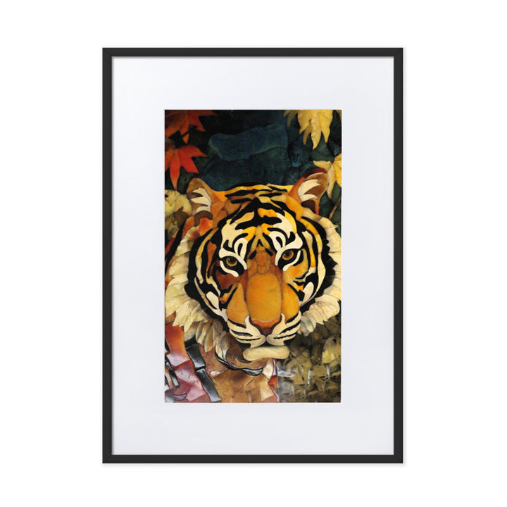Tiger in Autumn - Poster im Rahmen mit Passepartout Kuratoren von artlia Schwarz / 50×70 cm artlia