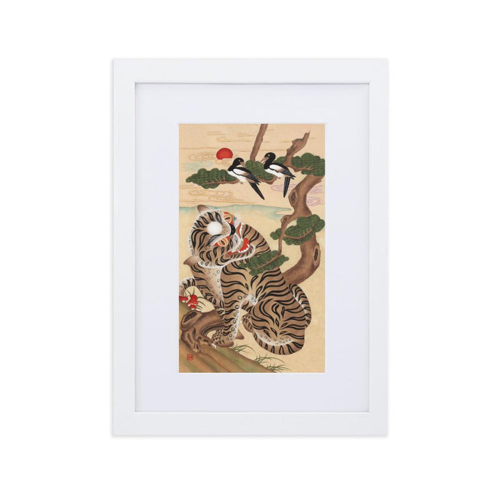 Tiger und Elster - Poster im Rahmen mit Passepartout Misun Kim weiß / 21×30 cm artlia
