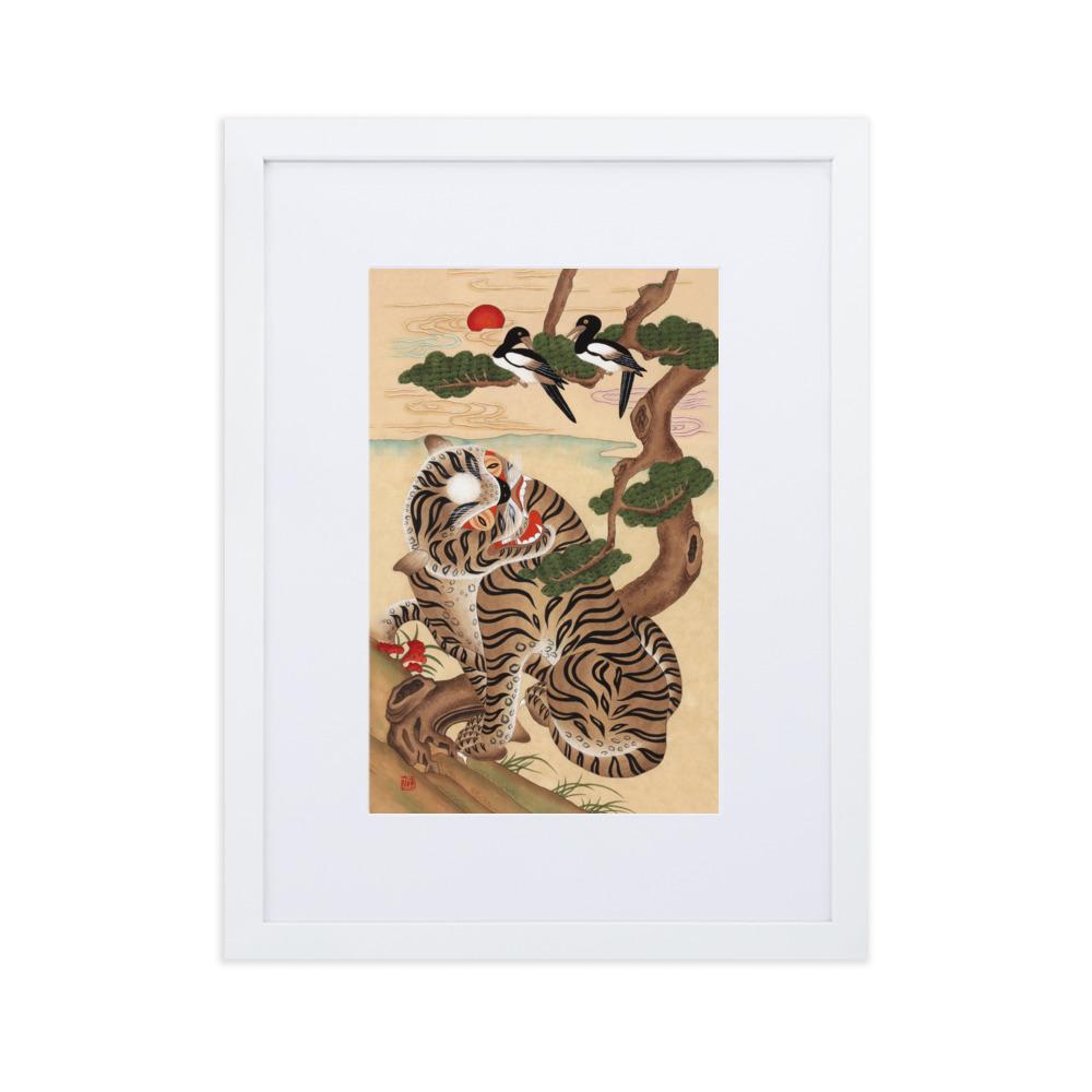 Tiger und Elster - Poster im Rahmen mit Passepartout Misun Kim weiß / 30×40 cm artlia