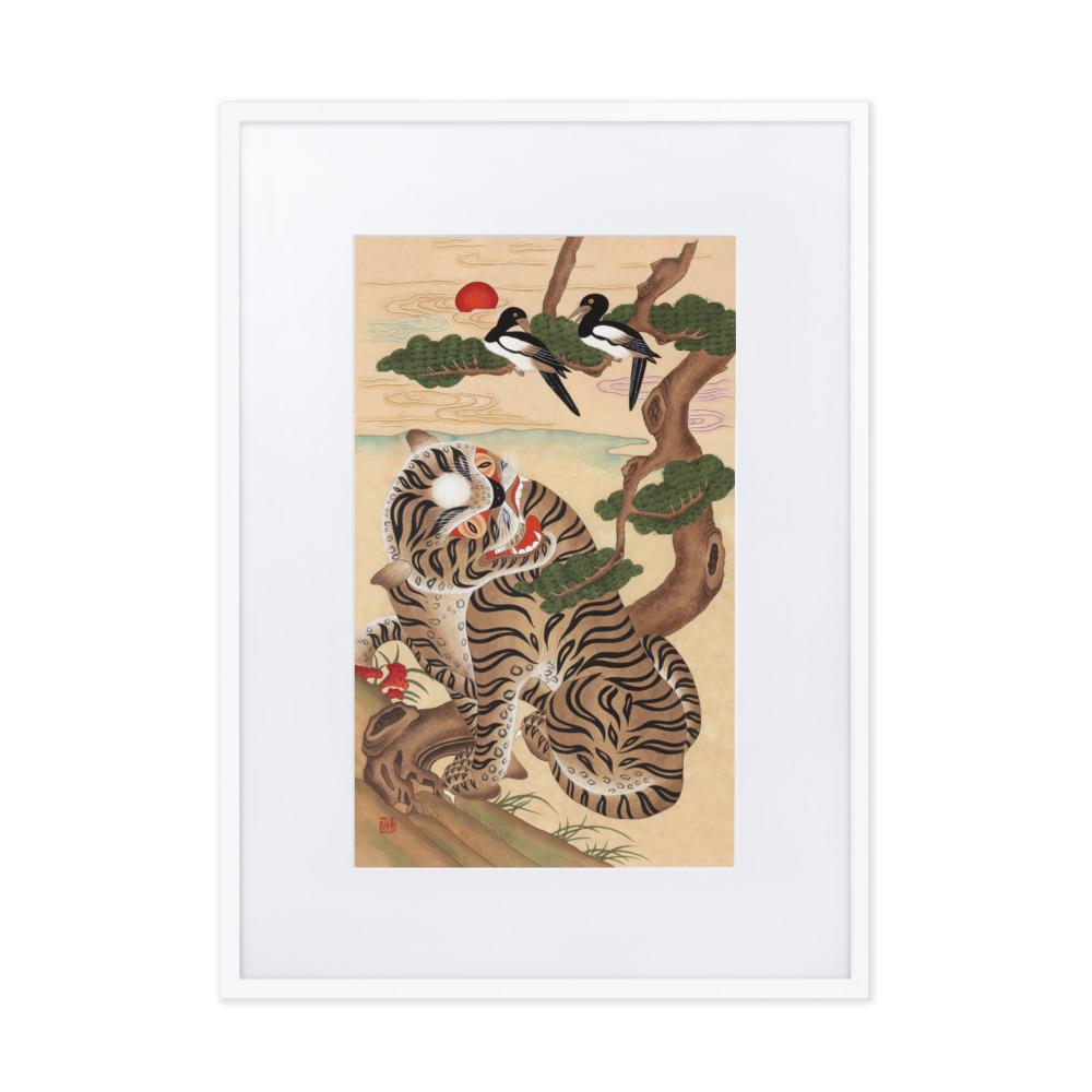 Tiger und Elster - Poster im Rahmen mit Passepartout Misun Kim weiß / 50×70 cm artlia