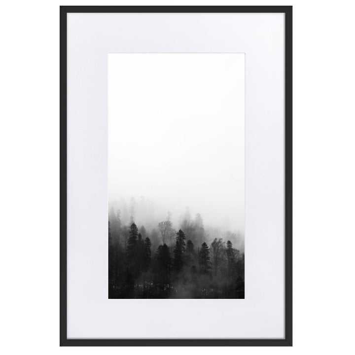 Wald im Nebel - Poster im Rahmen mit Passepartout Kuratoren von artlia Schwarz / 61×91 cm artlia