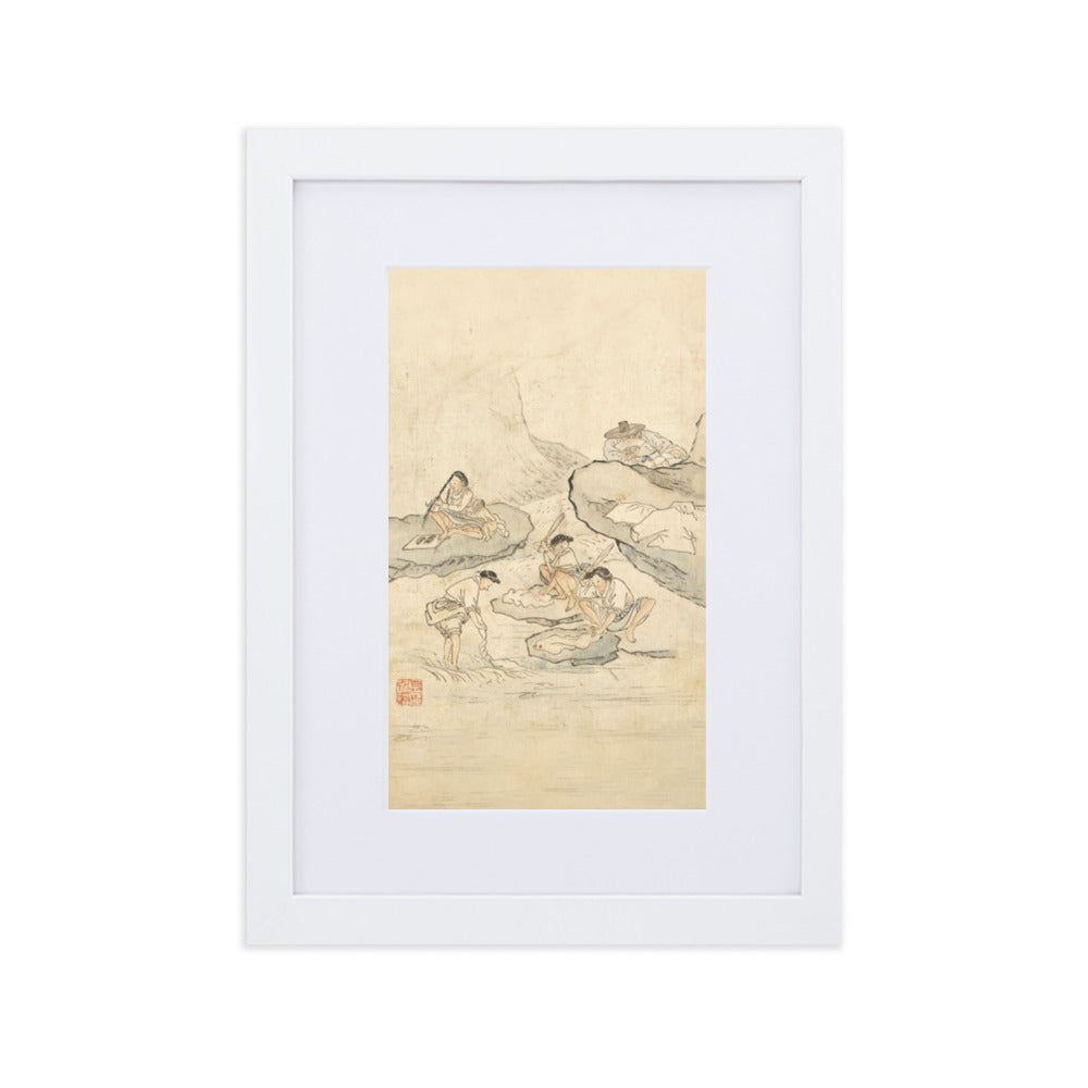 Wäscherei, Kim Hong-do - Poster im Rahmen mit Passepartout Hong-do Kim Weiß / 21×30 cm artlia