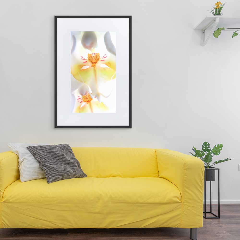Yellow Orchid - Poster im Rahmen mit Passepartout Kuratoren von artlia schwarz / 61×91 cm artlia